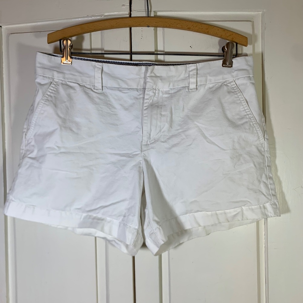 Tommy Hilfiger Womens White Cotton Chino Shorts Size 10 Mid Rise Coastal Preppy